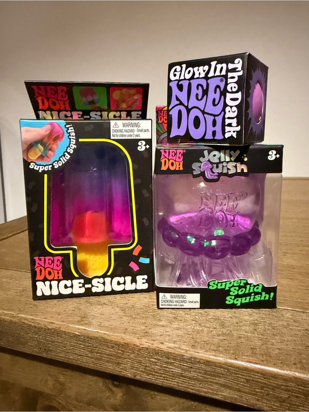 NeeDoh Purple Bundle Nice-Sicle, Mini Glow In The Dark Glob, & Jelly Squish.